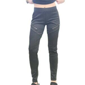 Women Express Moto Bike ZIP Quilted Faux Black Leather Leggings Pants Small
